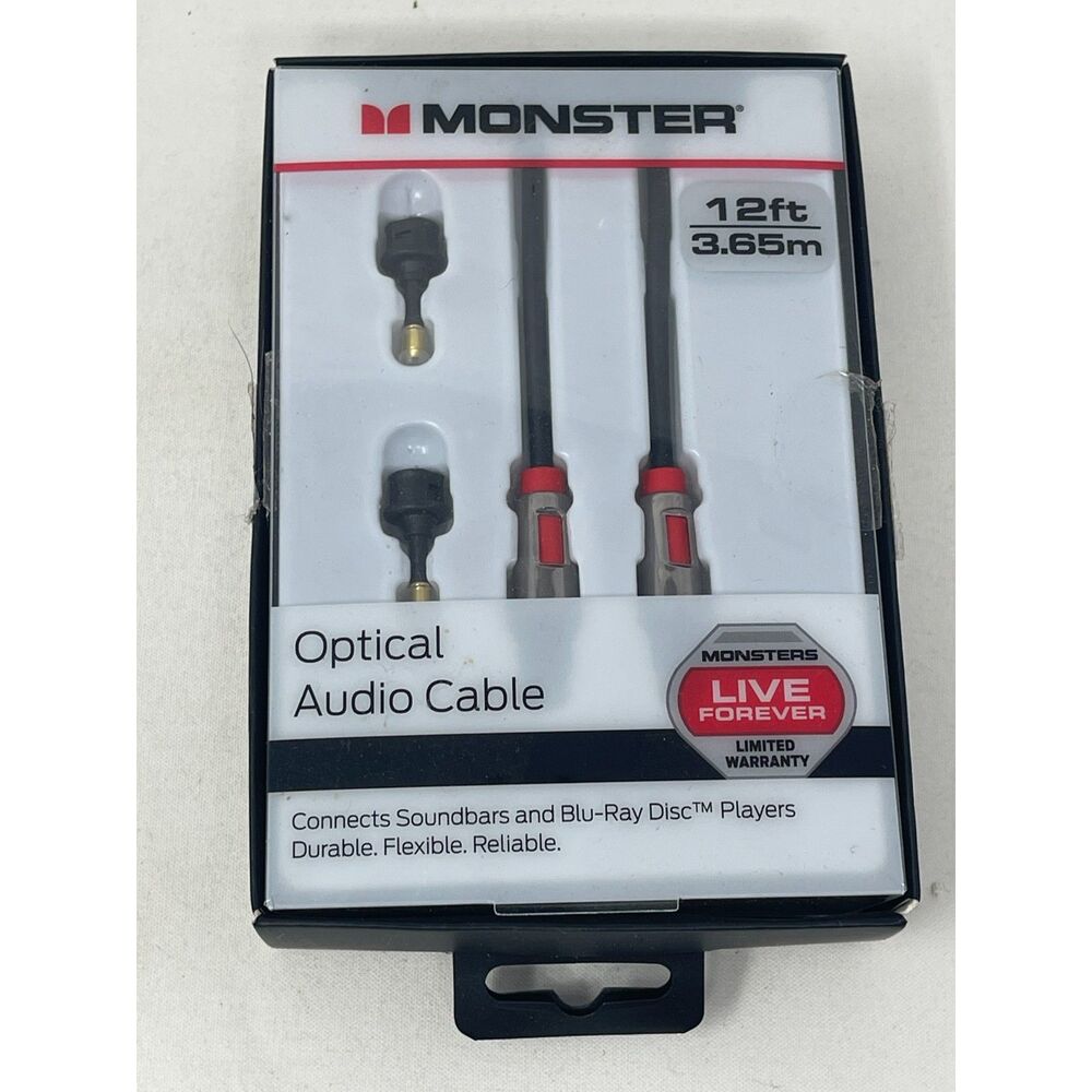 Monster 12-FT 3.65M OPTICAL AUDIO CABLE Digital Fiber Toslink Soundbars Blu-Ray